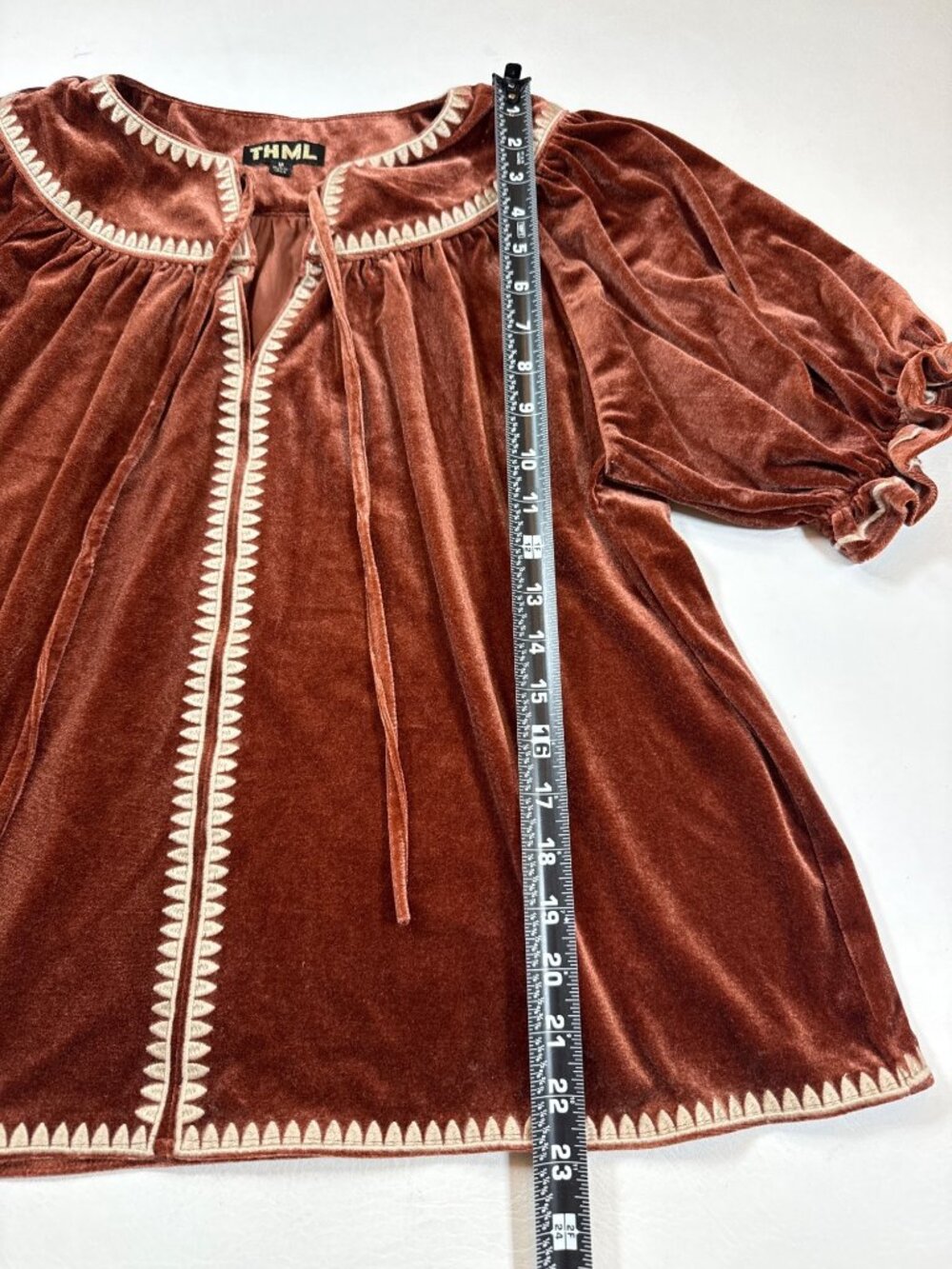 THML Velvet Boho Peasant Top With Embroidered Trim Size M (M951) - Picture 3 of 7